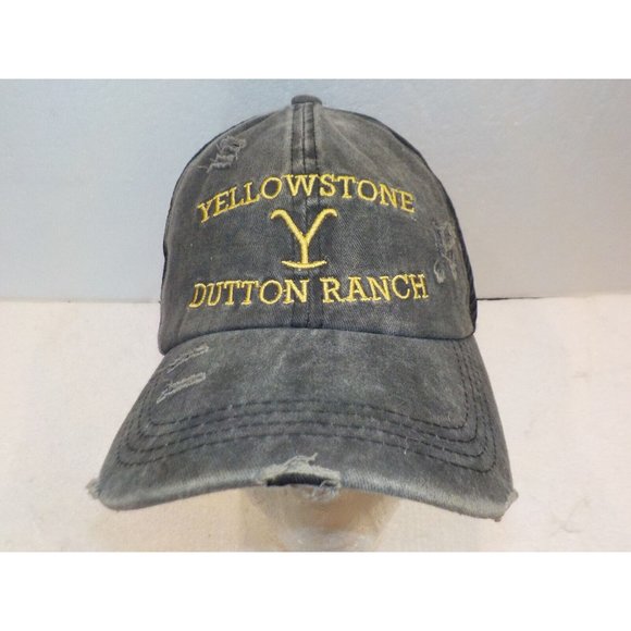 YELLOWSTONE DUTTON RANCH Womens Trucker Hat Mesh Strap Back Embroidered Distress - Picture 1 of 5